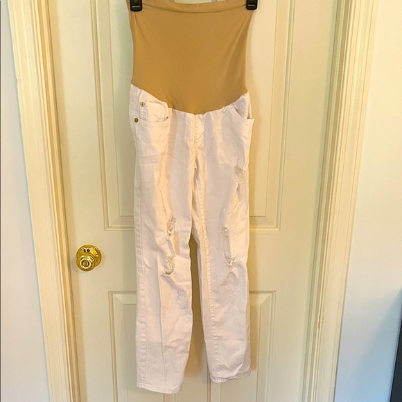Luxe Essentials White Distressed Maternity Jeans size 28 - Picture 1 of 6